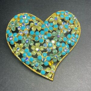Noblesse Signed Floral Heart Clip / Brooch LARGE